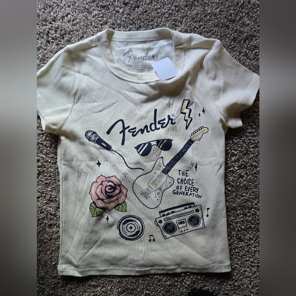 NWT Fender Kids L Cream Ribbed Graphic Music Tee